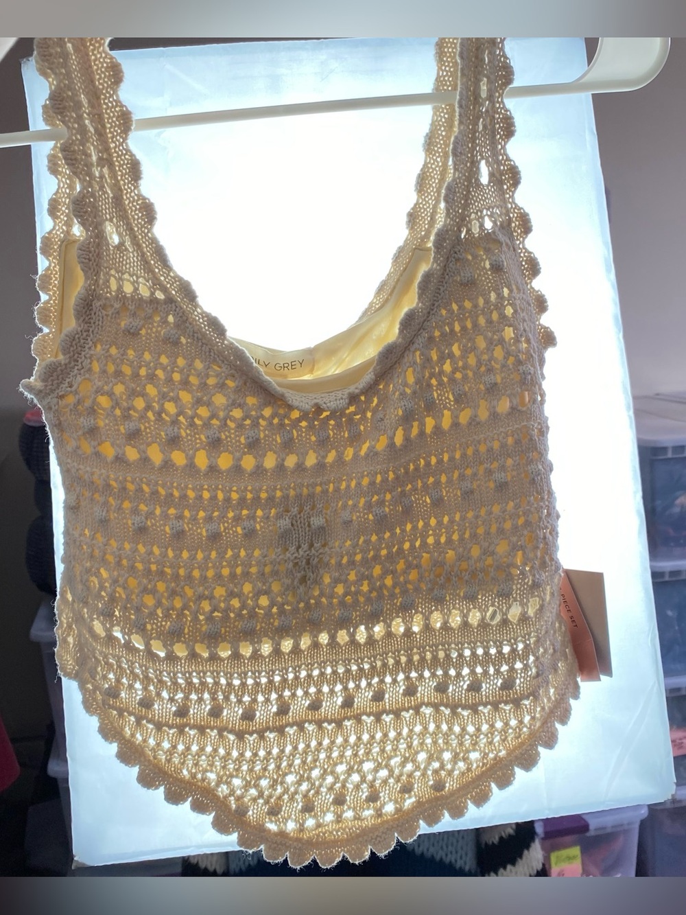 Happily Grey Crochet Tank Top Womens Size Medium New NWT Cream Ivory Crop Lace - Picture 4 of 7